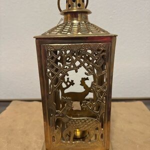Vintage Brass Lantern Candle Holder - Small chip